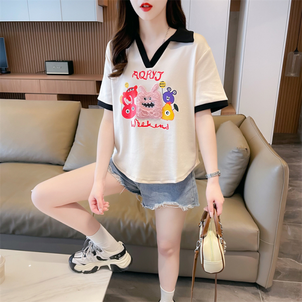 RM20573#纯棉后包领抖音质量常规款短袖T恤大码女