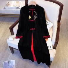 批发实拍大码女装胖MM复古金丝绒改良旗袍过膝女人味显瘦时尚连衣裙