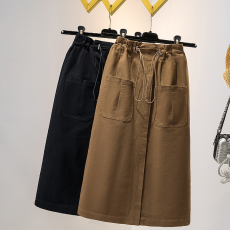 批发实拍大码女装2026春款弹力<b class='q'>牛仔</b>工装半身<b class='q'>长裙</b>微胖mm显瘦百搭