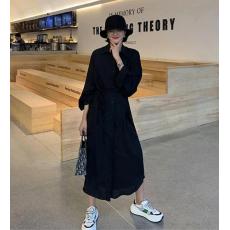 批发2026早春<b class='q'>大码</b>女装衬衫连衣裙中长款<b class='q'>宽松</b>系带收腰衬衣