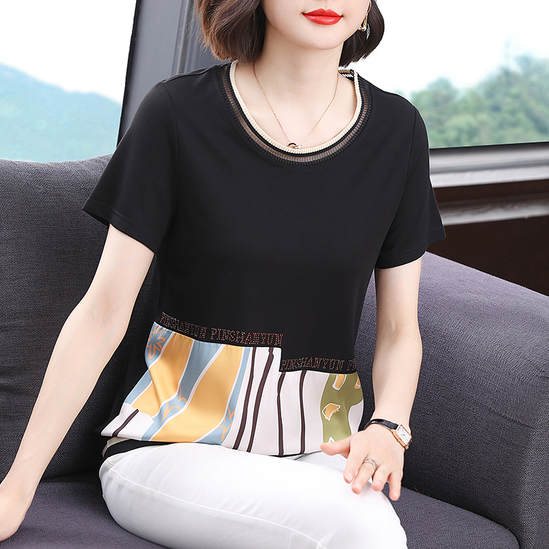 PF30259#新款纯棉短袖t恤女中老年时尚洋气半袖衫夏季上衣女裝貨源服裝批發