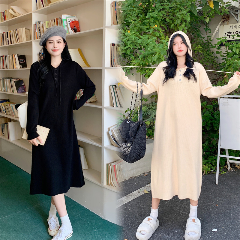 있음 선적 실사 가을 겨울 새로운 통통한 여동생 빅 사이즈 여성 의류 후드 연령 감소 경기 재킷 롱 코트 드레스