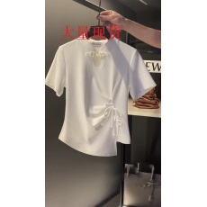 批发法式新中式国风盘扣绝美别致上衣高端设计感小众白色短袖t恤女夏