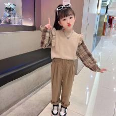 批发<b class='q'>儿童</b>秋季套装2026新款洋气女孩女童装<b class='q'>衣服</b>时尚炸街格子毛衣两件套