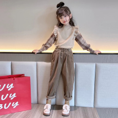 批发<b class='q'>儿童</b>秋季套装2026新款洋气女孩女童装<b class='q'>衣服</b>时尚炸街格子毛衣两件套
