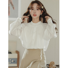 批发实拍/2025年新款秋冬加绒加厚荷叶领甜美宽松雪纺内搭<b class='q'>衬衣</b><b class='q'>衬衫</b>女