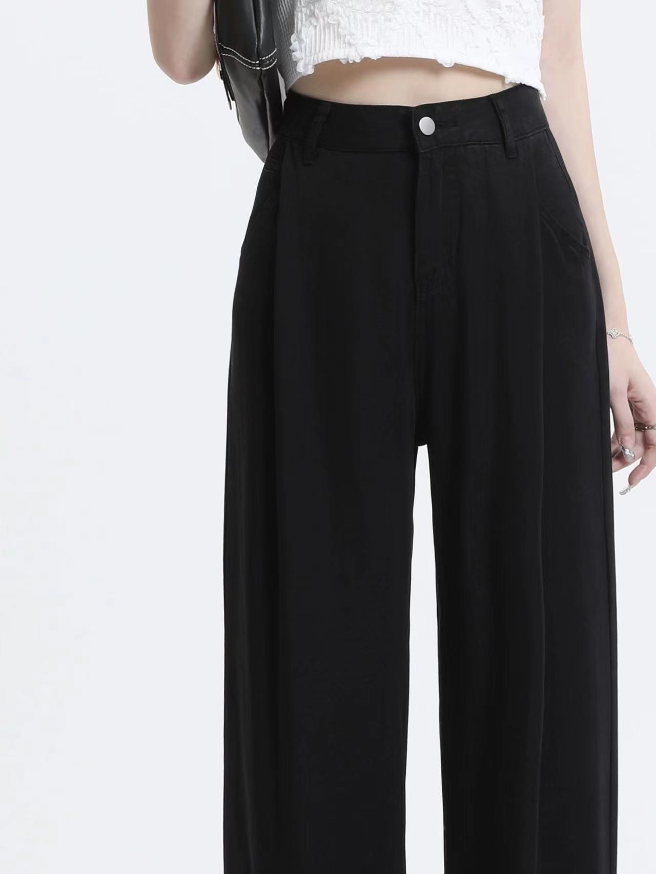 Tencel denim wide-leg pants for women, high-waisted, slim and drapey, loose straight-leg floor-length trousers