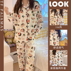 批发【优质仿棉】ins秋季新款睡<b class='q'>衣</b>女士开衫长袖长<b class='q'>裤</b>仿棉卡通甜美