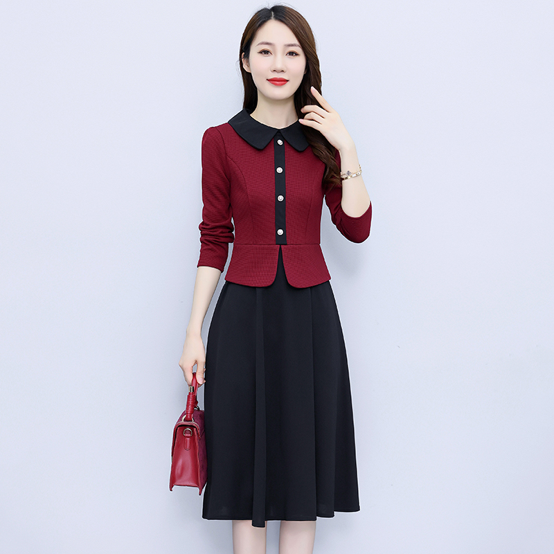 MY13260# 连衣裙女新款时尚拼接假两件显瘦大摆喜婆婆长款裙子女裝貨源...