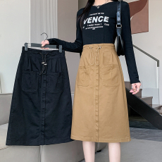 批发实拍大码女装2026春款弹力<b class='q'>牛仔</b>工装半身<b class='q'>长裙</b>胖mm显瘦百搭