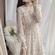 批发清淑新女碎花裙雪纺<b class='q'>连衣裙</b>长裙女春季新款韩版仙女裙荷叶边大摆裙