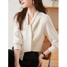 批发2026春季新款 气质优雅 醋酸法式飘带蝴蝶结<b class='q'>长袖</b>衬衫上衣女