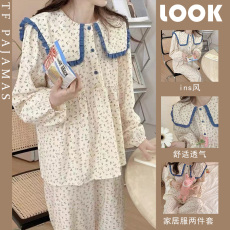 批发优质仿棉ins秋季新款睡<b class='q'>衣</b>女士开衫长袖长<b class='q'>裤</b>仿棉卡通甜美