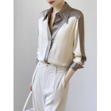 批发高端桑蚕丝 洋气拼色 重磅<b class='q'>真丝</b><b class='q'>衬衫</b>女设计感小众2026春季新款上衣