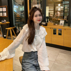 批发2026春装超仙洋气上衣胖mm蕾丝花边<b class='q'>娃娃领</b><b class='q'>衬衫</b>M-4XL200斤