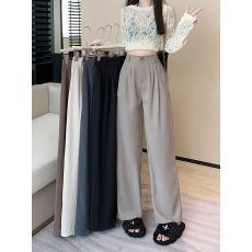 批发实拍 5色 长丝<b class='q'>西装</b> <b class='q'>西装</b>裤女裤子高腰垂感直筒西裤阔腿裤