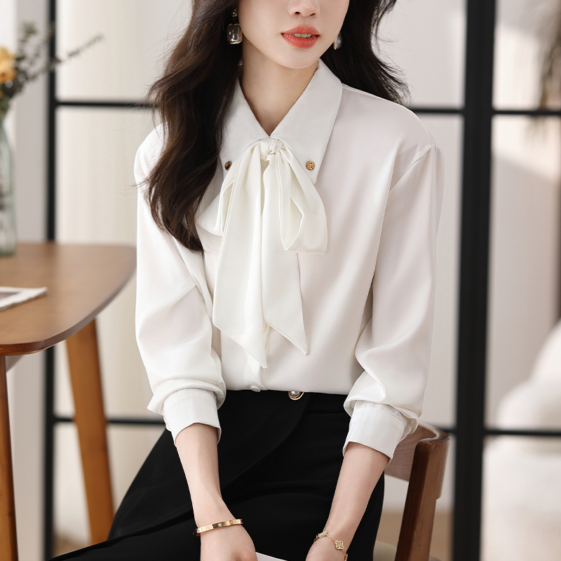 나비 매듭 쉬폰 셔츠 여성 긴 소매 2026 가을 새로운 품격 리본 고유 한 Chic 셔츠 작은 셔츠