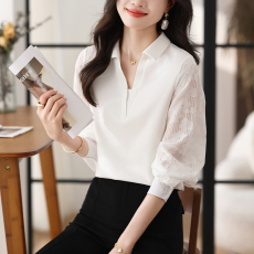 批发闪耀的她秦岚管文同款衣服修身白色<b class='q'>衬衫</b>女2026年提花<b class='q'>灯笼袖</b><b class='q'>衬衣</b>