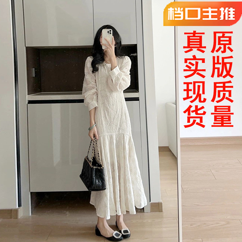 PF22531#新款名媛茶歇法式连衣裙子高级感白色雪纺刺绣鱼尾长裙女女裝貨源服裝批發