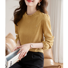 批发好质量简约肌理感衬衣2026年春秋新款圆领荷叶边宽松质感百搭衬衫