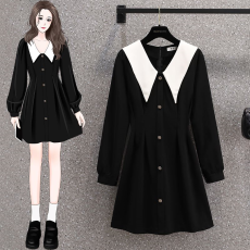 批发秋装实拍新款大码<b class='q'>娃娃</b>领裙子收腰气质长袖<b class='q'>连衣裙</b> 8371