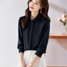 批发实拍2026春季垂感白色衬衫女设计感上衣抗皱醋酸缎面<b class='q'>真丝</b>质感衬衣
