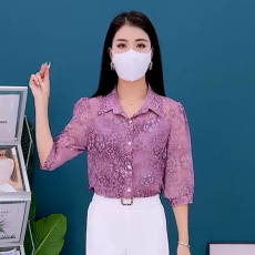 批发官图    中年<b class='q'>妈妈装</b>中袖衬衫女夏季新款宽松减龄印花时尚洋气小衫