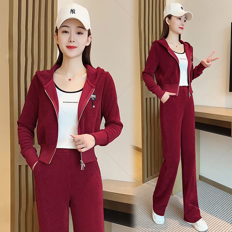 BY356098# 时尚休闲套装女春秋新款开衫连帽卫衣外套运动服两件套 服裝批發女裝批發服飾貨源