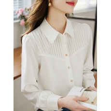 批发法式风琴褶白色衬衫女2026春季<b class='q'>长袖</b>设计感小众别致上衣气质衬衣