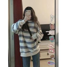 批发图片已处理 韩版孕妇条纹卫衣宽松型套头落肩袖春秋上衣