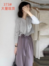 今年流行成套搭配女装2023休闲针织开衫紫色阔腿裤两件套装女秋装