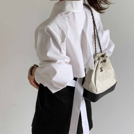 Original waist-cinching open-back hollow strap slim-fitting shirt
