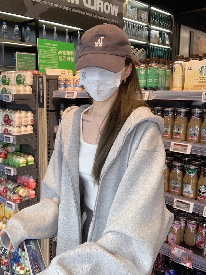 Plush thickened large size hooded sweatshirt for women, lazy style autumn and winter casual loose oversize top cardigan jacket