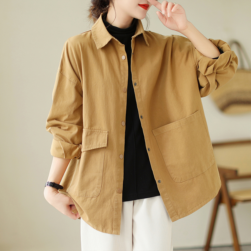 실사 면 린넨 여성 코트 문예 루즈핏 빅 사이즈 슬림해 보이는 캐주얼 다용도 바람막이 한국 스타일 가을 긴팔 셔츠