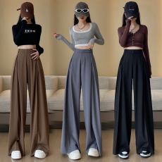 批发实拍 2026秋季新款高腰垂感拖地休闲阔腿裤