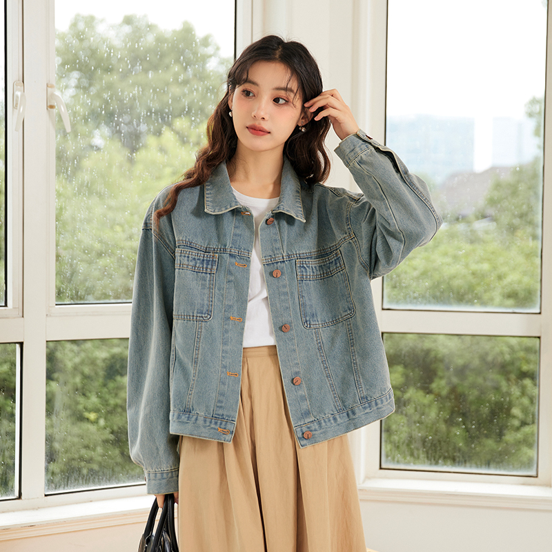 2026 실사 가을 새로운 아메리칸 레트로 고급 센스 작은 키 루즈핏 데님 재킷 맨위