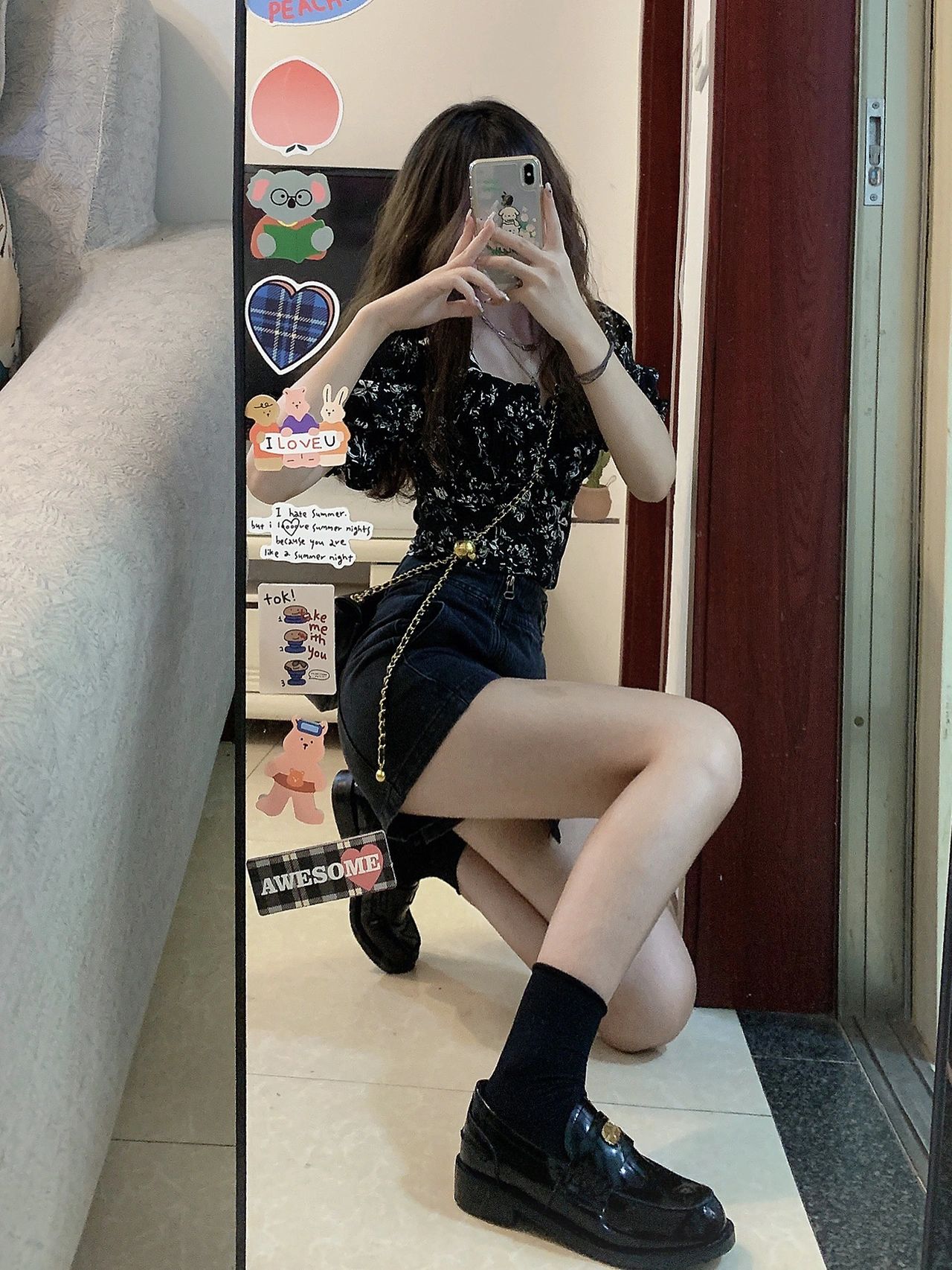 Square collar floral small shirt women's summer design puff sleeve top