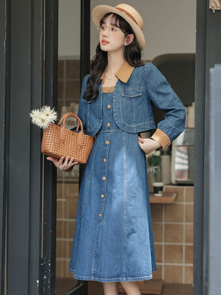 데님 점프 슈트 치마 세트 여성 여름 2025 새로운 캐주얼 슬립 치마 투피스 세트