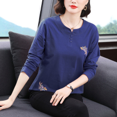 批发纯棉长袖t恤女妈妈装2025秋季新款中老年遮肚洋气长袖上衣女<b class='q'>春</b>秋