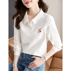 批发2026春秋新款四季黄鹤楼系列国风刺绣设计翻领百搭套头<b class='q'>长袖</b>T恤女