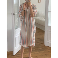 批发尺寸 已更新 <b class='q'>韩国</b>chic 法式复古彩色条纹宽松百搭衬衣<b class='q'>连衣裙</b>