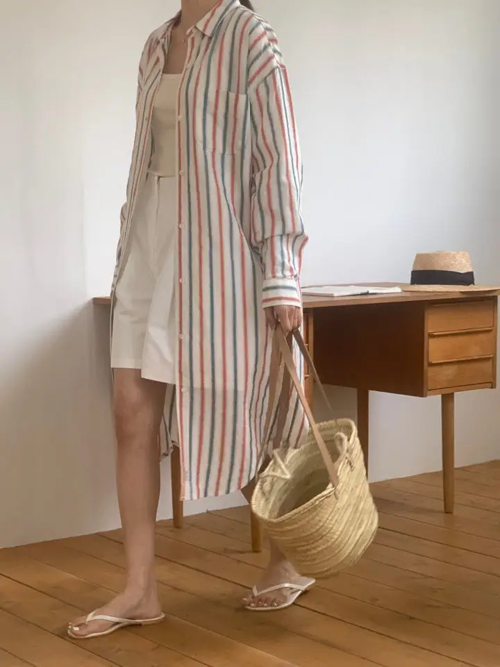 레트로 컬러 스트라이프 루즈 원피스 상세 이미지 8