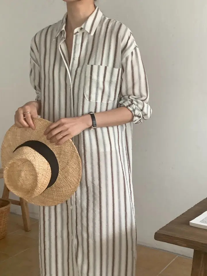 레트로 컬러 스트라이프 루즈 원피스 상세 이미지 14