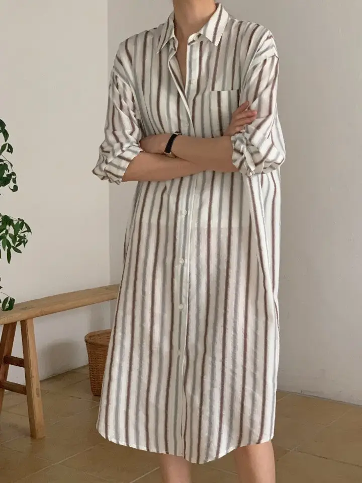 레트로 컬러 스트라이프 루즈 원피스 상세 이미지 15