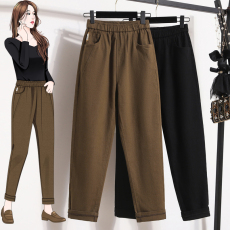 批发实拍2026春款大码哈伦牛仔裤子女宽松胖MM松紧腰老爹九分萝卜裤