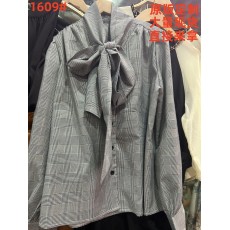 批发安酒月韩系复古清冷感小众百搭飘带<b class='q'>格子</b><b class='q'>衬衫</b>