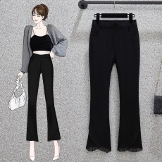 批发实拍大码胖妹妹2026秋季新款韩版高腰蕾丝拼接微喇裤百搭休闲裤