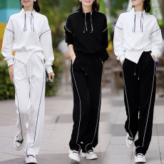 官图 秋冬新款高级感洋气时尚宽松收腰卫衣两件套休闲运动套装女