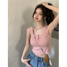 批发韩国<b class='q'>外贸</b>韩版新款螺纹吊带背心女夏季甜辣风外穿短款U领工字上衣