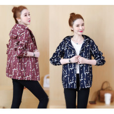 批发实拍花色秋冬外套女2024新款韩版大码宽松中年装印花开衫夹克连帽